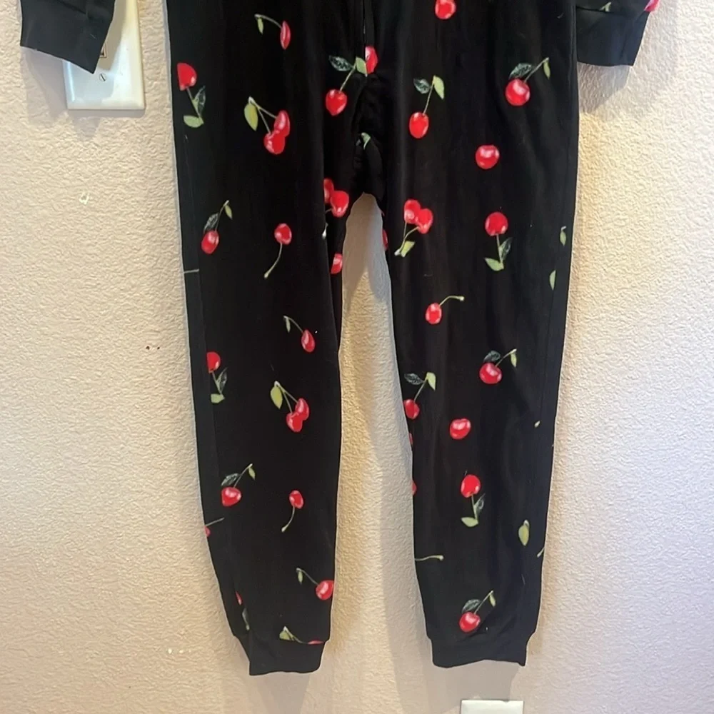 Joe Boxer Girl’s Cherry Print Fleece Unionsuit One Piece Pajamas Large 10-12